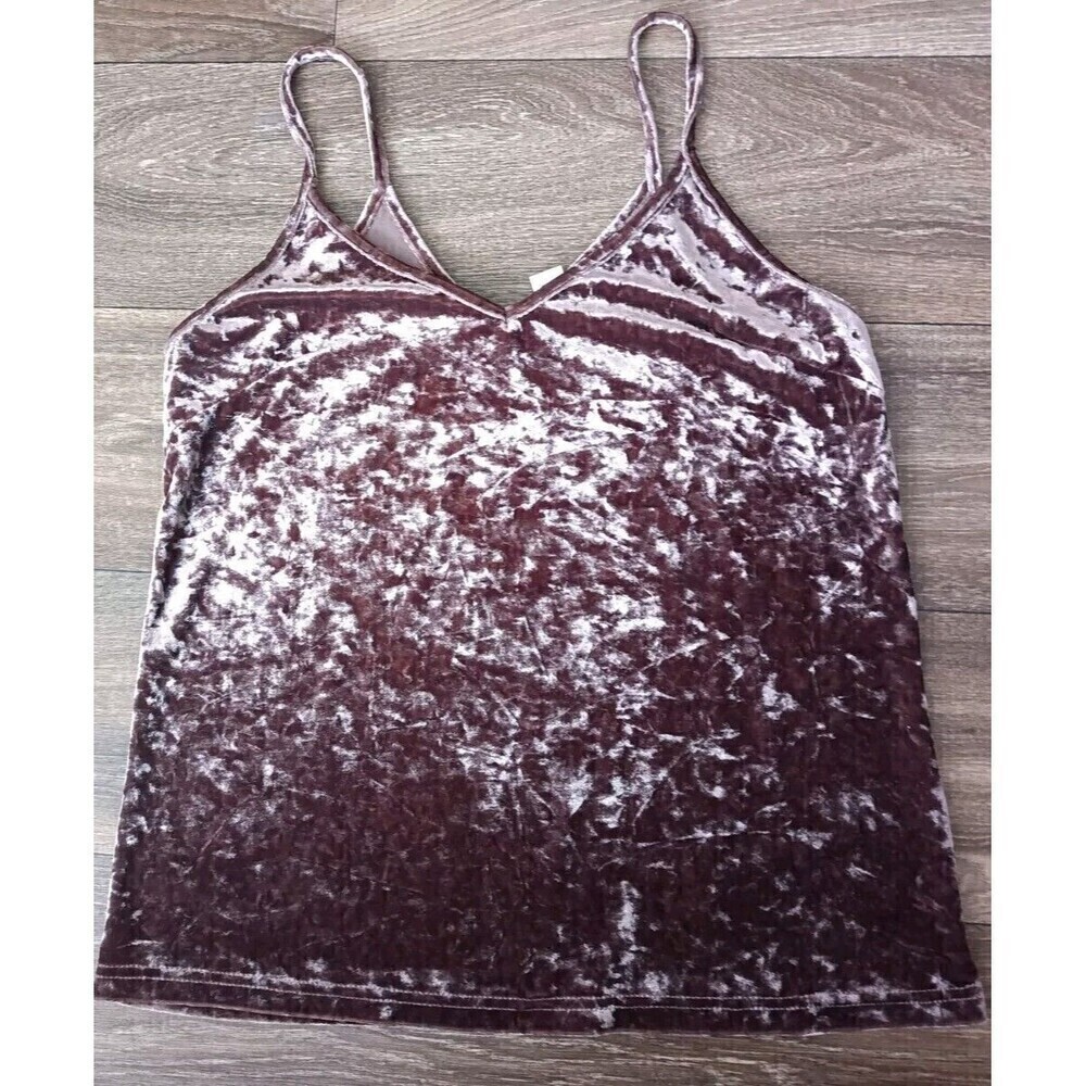 Unbranded Crushed Velvet Tank Top Size Medium Brown Cami Sleeveless Y2K Fairy